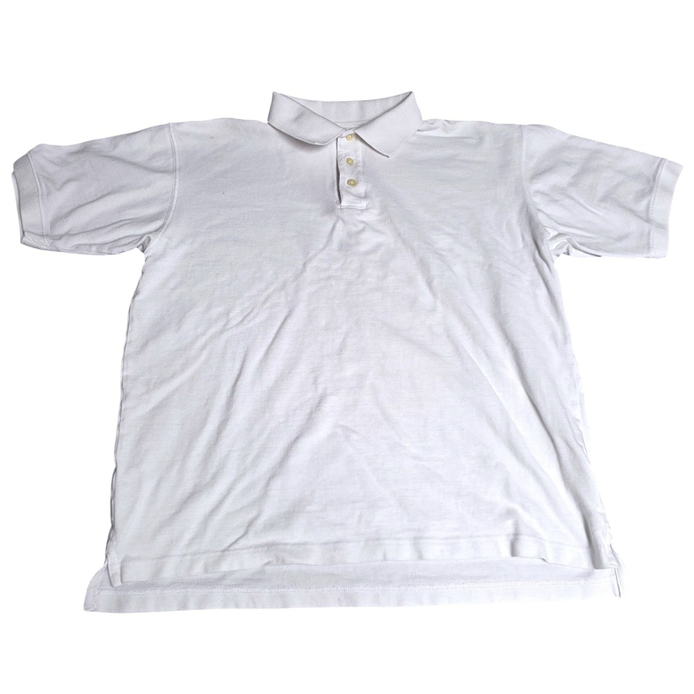 St Johns Bay Easy Polo Shirt Men's Size L White 100% Cotton Pique Short Sleeve